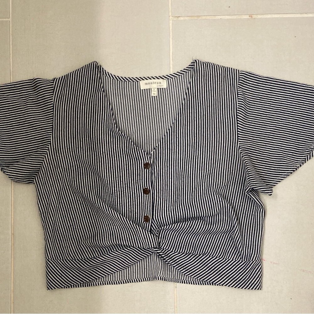Monteau Black and White Striped Crop Top